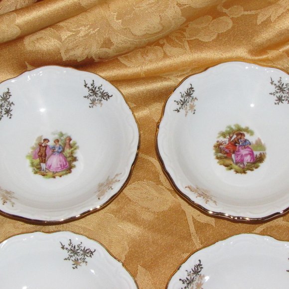 4 Vintage Porcelain Dessert Bowls Winterling Western Germany Romantic Scene - Picture 3 of 8